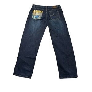 Lifted Research Group LRG Jeans Embroidered Blue Denim